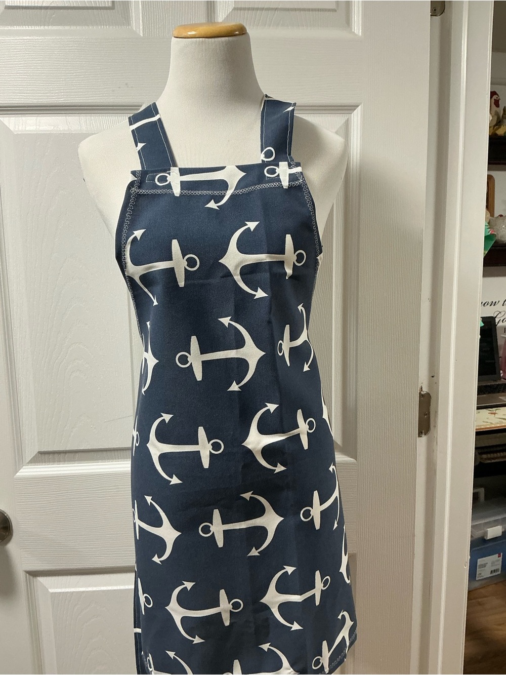 2023 - NEW Navy Blue & White Anchor Print Bib Apron – Classic Nautical